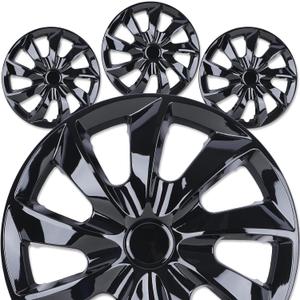 17" Premium Universal Wheel Rim Covers Set of 4 Black Lacquer Hubcaps,ABS&PC Material Hub Protection Accessory,Snap-on Replacement Caps for Car,Pickup Truck,SUV - 17 Inch Black Lacquer