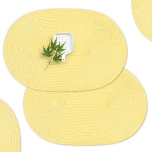 AHHFSMEI Placemats Set of 6 for Dining Table Washable Woven Vinyl Non-Slip 18x12 inches Placemat Heat-Resistant Durable Table Mats for Dining Table Easy to Clean (Wheat Yellow)