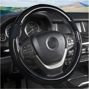 Universal Steering Wheel Cover - Microfiber Leather, 15 Inch, Anti-Slip, Breathable, Odorless Car Steering Wheel Protector, SUV Accessory (Bright Black)