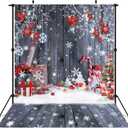5X7FT Christmas Wood Wall Photography Banner Backdrop Winter Holiday Snowflake Xmas Tree Wood Floor Background Party Supplies Decor Photoshoot Studio Booth Props