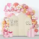 Gawicpy Wedding Arch Backdrop Stand Set Metal Arch Backdrop Stand with Wedding Arch Cover, Wedding Balloon Arch Backdrop Stand for Birthday, Baby Shower, Anniversary (Beige, 5.9FT+6.6FT+7.2FT)