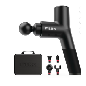 FitRx Massage Gun Handheld Deep Tissue Percussion Massager with 6 Speeds and 4 Swappable Heads For Premium Neck Back & Muscle Relief