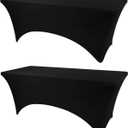 BDDC Table Covers for 8 Foot Tables, 2 Pack Black Washable and Wrinkle Resistant Stretch Tablecloths Rectangle 8ft for Events, Wedding, Banquets, Parties (96" x 30" (Rectangular) 2Pack)