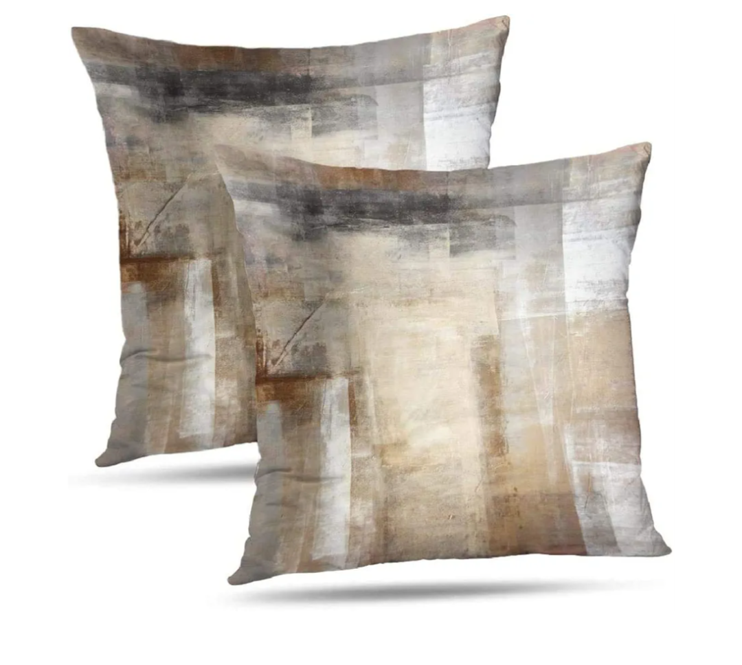 ONELZ Throw Pillow Covers, Brown and Beige Abstract Art Painting Set of 2 Double-Sided Cushion Cover 22 x 22 Decorative Home Gift Bed Pillowcase, Abstract Art 12