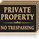 Large (4 Pack) Private Property No Trespassing Sign, 10"x14", Elegant Black No Trespassing Signs, UV Ink Printing, 15Mil PVC Durable/Weatherproof Outshines Metal, Outdoor Signage for Home, Farm, Yard, Fence