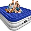 Queen Air Mattress with Built in Pump Luxurious Comfort 16" Raised Inflatable Mattress Queen Airbed Blow Up Mattress for Home Guests 80"*60"*16" Air Bed 3 Mins Fast Inflate/Deflate 660 lbs Max (16" Blue & White)
