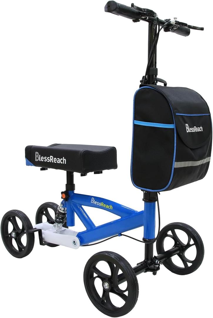 Economy Knee Scooter Steerable Knee Walker for Foot Injuries Compact Crutches with Dual Rear on-Wheel Brake and Shock Absorption Under The Knee pad