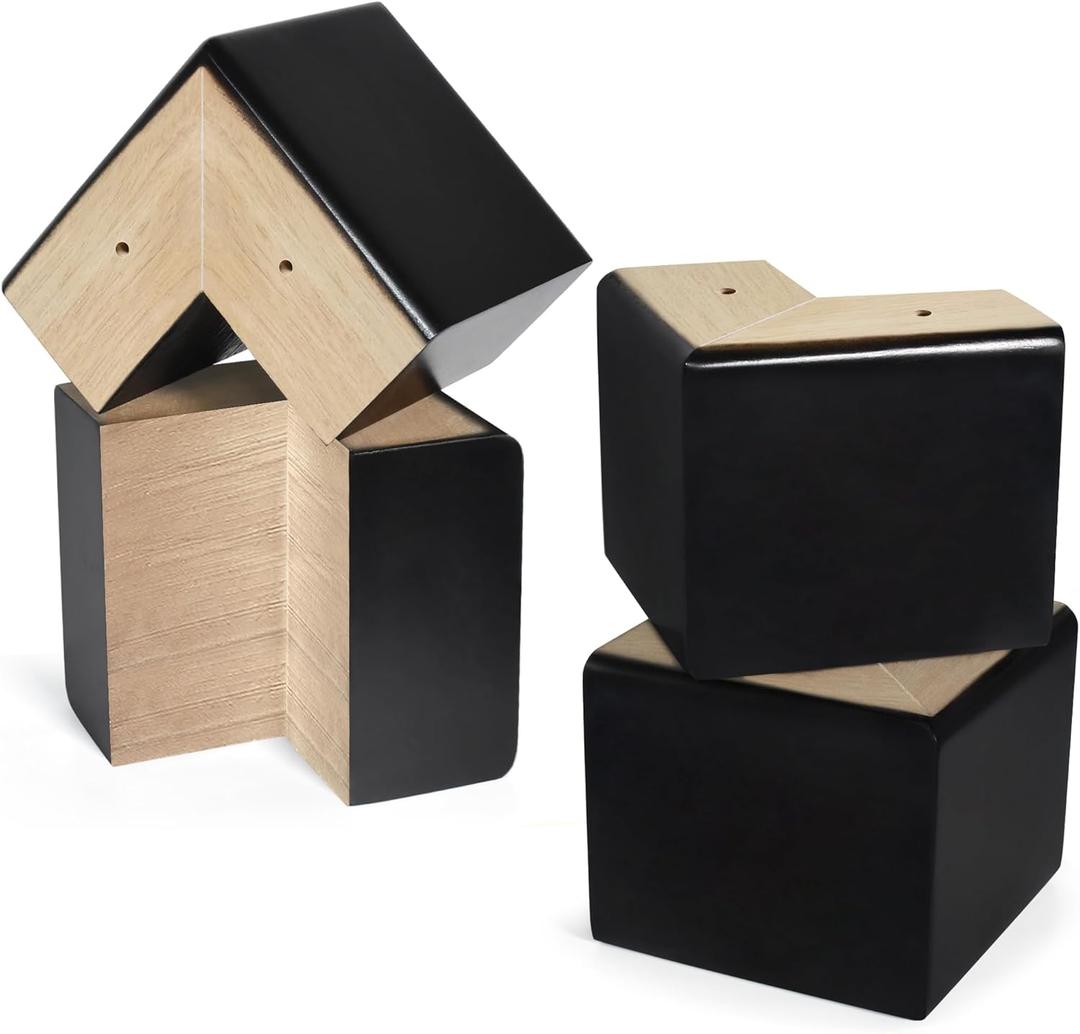 AORYVIC Bed Risers 4 inch L-Shaped Wood Furniture Risers Pack of 4 Black Sofa Legs for Couch Dresser Cabinet Bench Legs Extenders Furniture Lifters