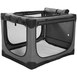 30 x 21 x 21 Inch Collapsible Soft Dog Crate for Dogs Up to 50 lbs, Portable Travel Pet Kennel with 4 Zip Doors, Foldable Indoor Outdoor Crate with Mat, Carry Bag, Grey
