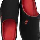 VeraCosy Men's Two-Tone Memory Foam House Slippers Indoor Outdoor Durable Rubber Sole (9-10, Black/Ruby)