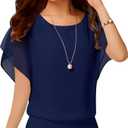 Neineiwu Women's Summer Loose Casual Short Sleeve Chiffon Top T-Shirt Blouse (X-Large, Dark Blue)