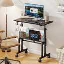 Height Adjustable Standing Desk With Storage, Small Stand Up Desk With wheels, Portable Rolling Desk for Home Office, Mobile Sit Stand Desk for Small Spaces, For Walking Pad Treadmill, Black