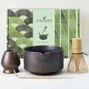 Artcome Matcha Bowl Set with Spout – Handmade Ceramic Chawan, Bamboo Whisk, Whisk Holder, Tea Scoop, and Matcha Manual – Traditional Japanese Tea Set for Matcha Lovers