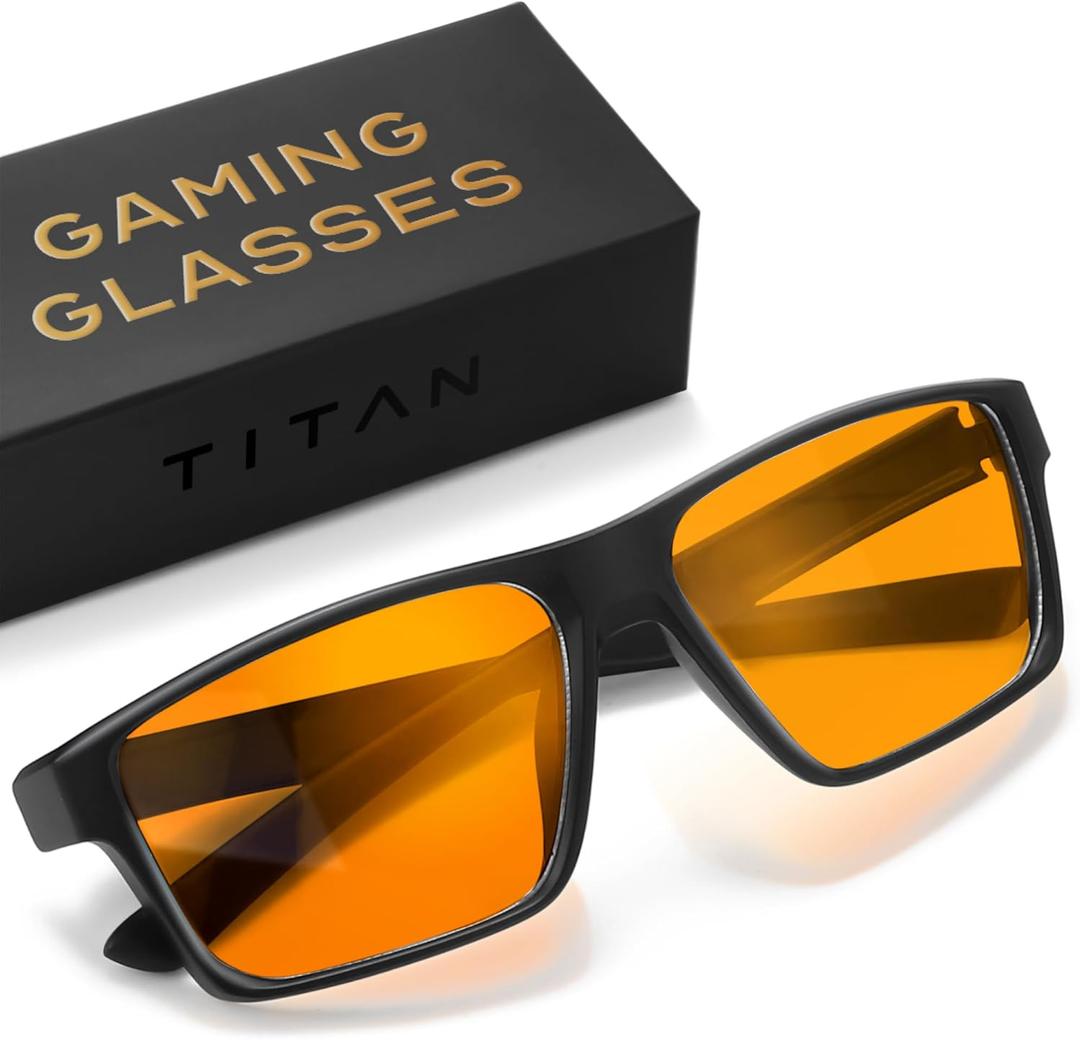 Titan Gaming Glasses, Blue Light Blocking, Night Driving Glasses for Men, Computer Protection Christmas Gift for Gamers (Black)