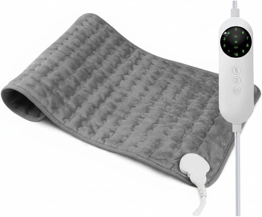 Heating Pad, Electric Heating Pad 30"X15" for Back Neck Shoulder Belly Heating Technology, Ultra-Soft Moist & Dry Therapy Heat Pad with 10 Temperature Settings 3 Timer, Automatic Switch-Off, Grey