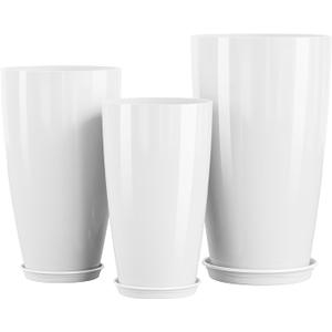 QCQHDU 24, 21, 18 inch Tall Planters for Outdoor Plants, with Drainage Hole & Saucer, Set of 3 Tall Outdoor Planter for Indoor & Outdoor Plants, Modern Home Decor, Large