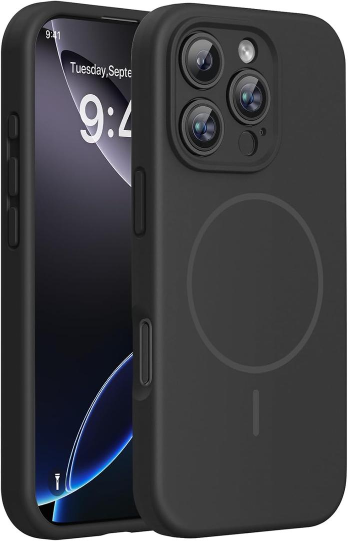 Miracase Magnetic for iPhone 16 Pro Case, [Soft Anti-Scratch Microfiber Lining], Compatible with MagSafe, Liquid Silicone Case Shockproof Drop Protection Phone Case for 16 Pro,Black