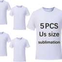 OKBA 5 pcs Sublimation Blank T-Shirts Round Collar Short Sleeves Adult White Polyester T-Shirts (X-large)