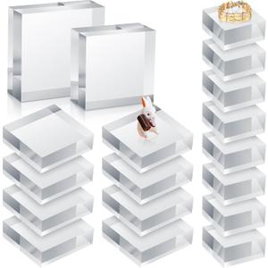 Remerry 16 Pcs Clear Acrylic Blocks Square Display Block Clear Polished Cube Acrylic Jewelry Display Stand Ring Showcase Holder Base(2 x 2 x 1 Inch, 3 x 3 x 1 Inch)