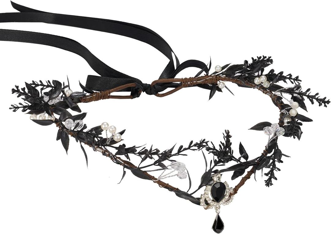 SWEETV Fairy Flower Crown Renaissance Elf Headpiece Women Leaf Woodland Circlet Floral Headband for Halloween Costume Cosplay