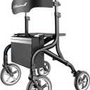 PLANET WALK Super Lightweight Rollator Walker for Seniors, Foldable Rolling Walker with Seat and 10" Rubber Front Wheels for All Terrain, Height Adjustable Backrest, Experience Comfort Anywhere-Black