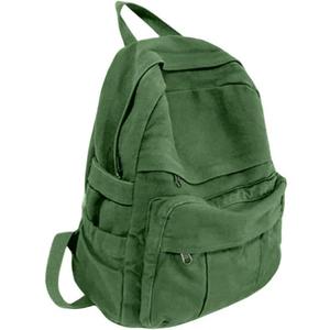 Green Canvas Backpack for Women Retro Aesthetic Rucksack Basic Backpack for High School/College Students Travel Laptop Bag