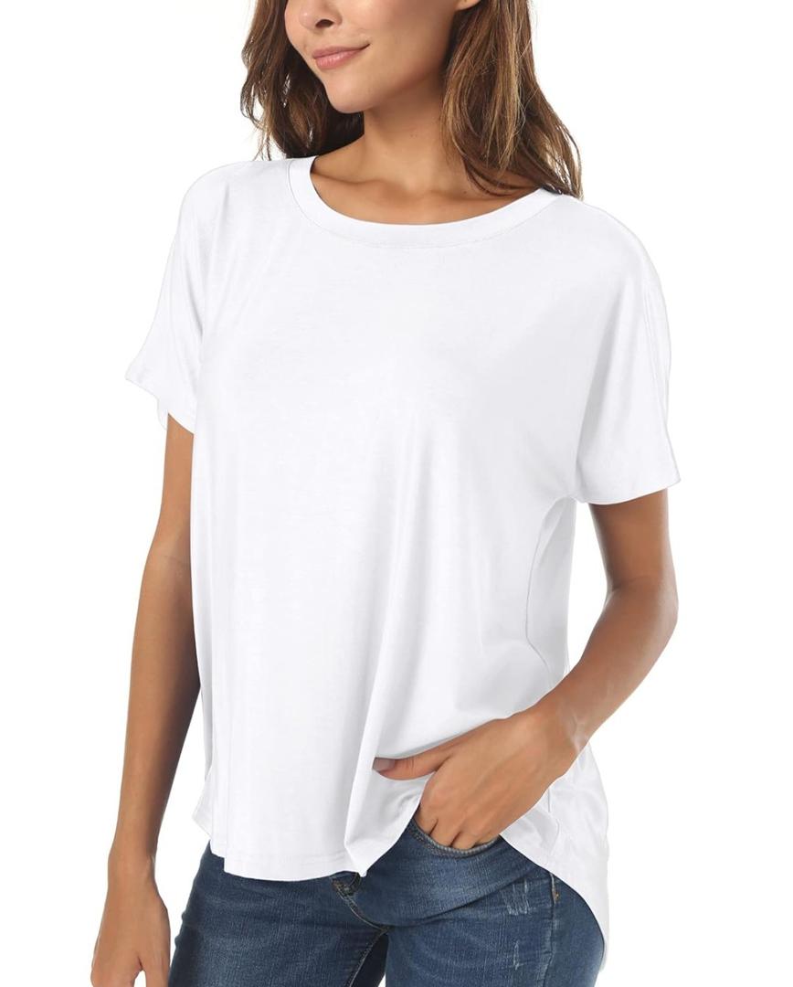 Casual Summer Short Sleeve High Low Loose T Shirt Basic Tees Tops for Women, Large