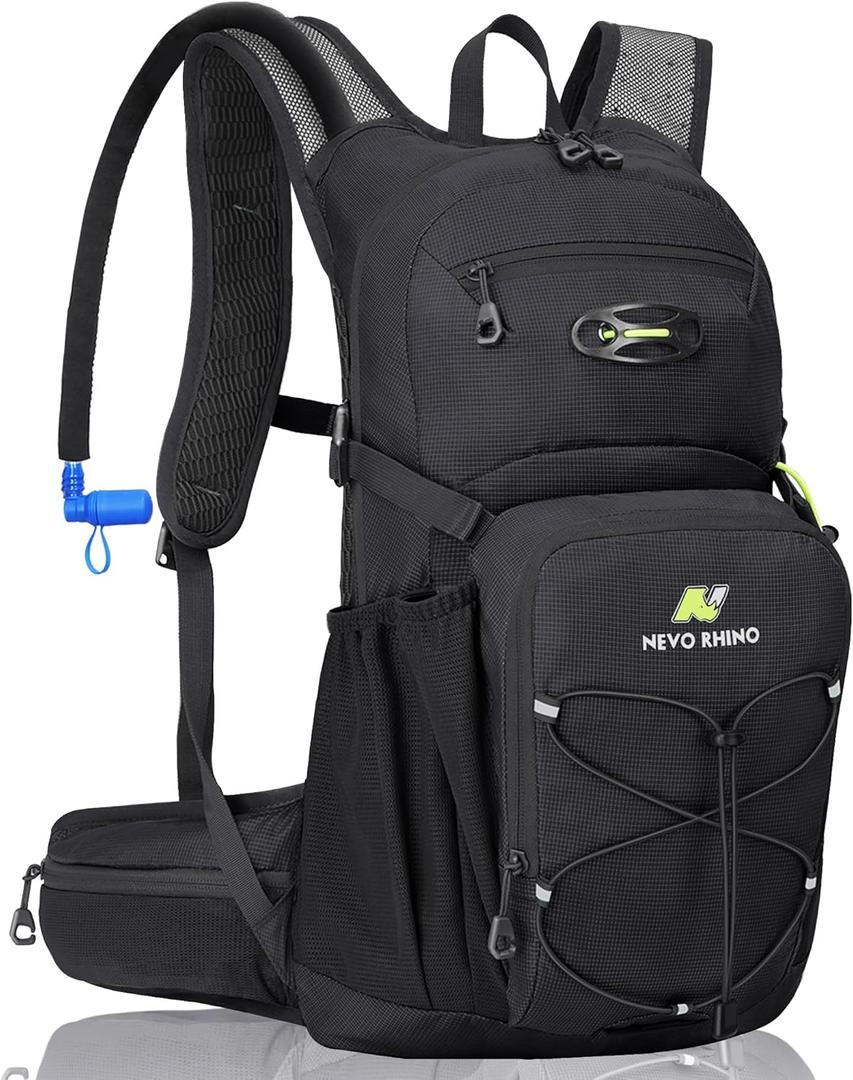 N NEVO RHINO Hydration Backpack, 18L Multipurpose Hiking Backpack with 3L Water Bladder, Water Backpack Insulated Hydration Pack Ideal for Hiking and Cycling (Black)