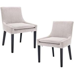 COLAMY Modern Dining Chairs Set of 2, Upholstered Corduroy Accent Side Leisure Chairs with Mid Back and Wood Legs for Living Room/Dining Room-Beige