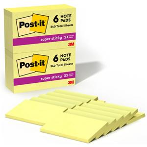 Post-it Super Sticky Notes, 12 Sticky Note Pads, 3 x 5 in., School Supplies, Office Products, Sticky Notes for Vertical Surfaces, Monitors, Walls and Windows, Canary Yellow