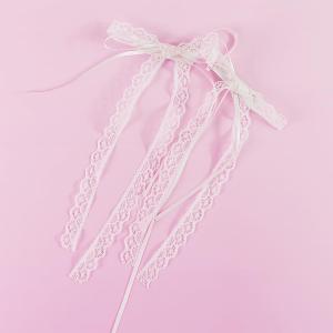 Lace Hair Bow with Long Tail Coquette Bows - Elegant White Ribbon Hair Accessory Hair Ribbons for Women (A Pair)