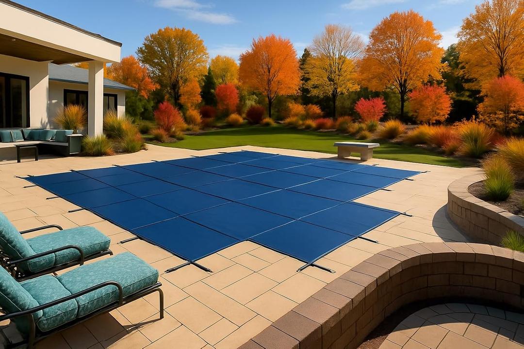 WaterWarden Pool Safety Cover for 16' x 32' Inground Pool With 2' Right Offset 4'x8' Step, UL Classified to ASTM F1346, Triple Stitched for Max Strength, Hardware Included, Blue Mesh