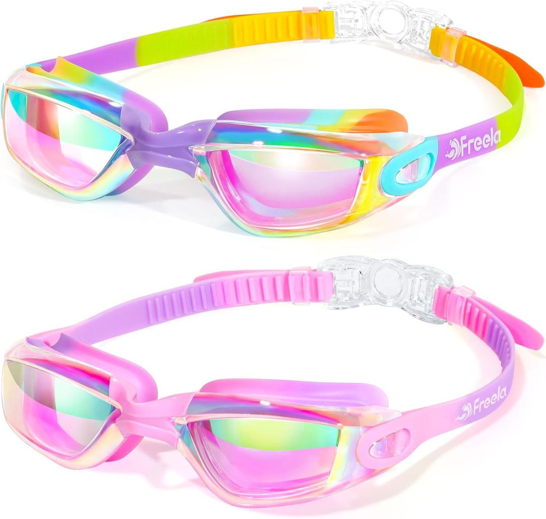 Freela Kids Swim Goggles, 2 Packs Swimming Goggles for Kids 3-14, Boys Girls Swim Goggles Anti Fog UV Protection No Leaking