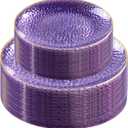 Rubtlamp 60Pcs Clear Purple Gold Plastic Plates, Purple Disposable Plates With Gold Rim, Hammered Plastic Plates Include 30 Clear Dessert Plates, 30 Dinner Plates for Party
