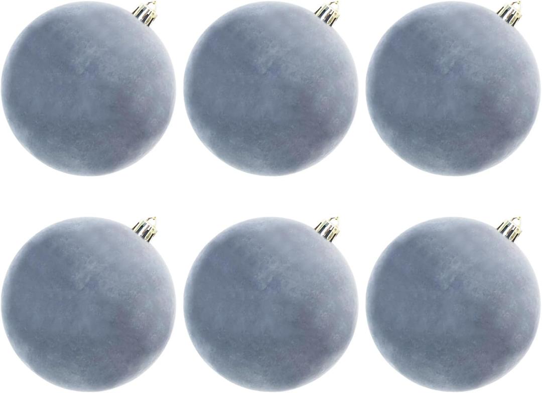 4inch Dusty Blue Velvet Ornaments for Christmas Tree, 6pcs Flocked Christmas Balls Ornaments Sets