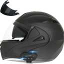 Motorcycle Bluetooth Modular Helmet, DOT Approved Dual Visor Full Face Flip up Bluetooth Integrated Motorcycle Helmets for Adults Men Women (Small, Matte Black)