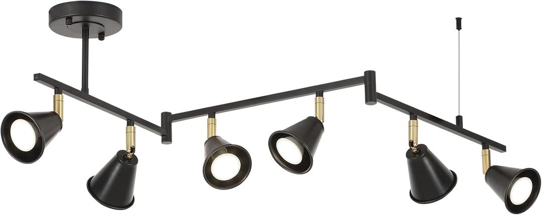 SEEBLEN 6-Light Modern Track Lighting Fixtures Ceiling, Flexible Foldable Arm and Rotatable Light Head,Black Kitchen Track Lighting for Kitchen Islands, Dining Rooms, Bars, Closets, Workbenches.