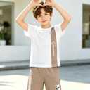 Ayzozuy Boy Clothes Colorblock Top + Drawstring Waist Shorts 2 Pieces Kid Summer Outfits Set (White)