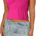 Hafailia Womens Tank Tops Crop Sexy Summer Sleeveless Backless Slim Fitted Pleated Cut Out Y2K Shirts with Slit Rose (S)