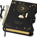 Hoci Poci Diary with Lock and Keys for Girls Gift Ideas, 360 Kraft Pages Journal for Women, B6 Refillable Notebook for Writing with Pen and Bookmark (Astro Black)