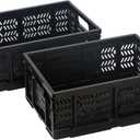 Heavy Duty Plastic Milk Crates for Storage, 4-Pack Stackable Storage Bins for Organizing, Collapsible Storage Basket with Handle for Groceries, Suitable for Home Office School Store, Black