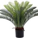 Bellacat 2ft UV Resistant Faux Sago Palm Tree with Natural & Lifelike Bark, 24in Super Full Artificial Cycad Tree with Realistic Leaves for Home Office Patio Porch Front Door Decor.