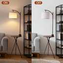 Floor Lamp with Oval Side Table, 3 Color Temperature 9W LED Bulb, Remote and Foot Switch Control, USB A and C Ports, Dual AC Outlets, 1-Hour Timer, Modern Lamp for Living, Bedroom, Brown