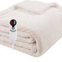 Electric Heated Blanket Throw Size 50"x60", Soft Flannel with Overheat Protection, 9 Adjustable Heat Settings & 10-Hour Auto-Off Timer, Fast Heating for Winter Comfort, White