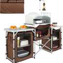 VEVOR Camping Kitchen Table, Folding Outdoor Cooking Table with Storage Carrying Bag, Aluminum Cook Station 3 Cupboard & Detachable Windscreen, Quick Set-up for Picnics, BBQ, RV Traveling, Brown