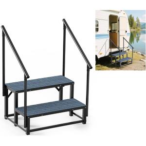 RV Steps with 2 Handrail, 2-Step Heavy Duty Hot Tub Steps, Non-Slip Outdoor Spa Steps for RV, Camper, Trailer, Mobile Home, Porch, Portable Ladder Stairs with Anti-Slip Mats (2 Steps with 2 Handrail)