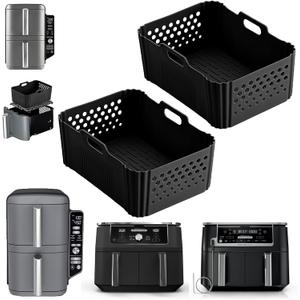 2 Pack Silicone Air Fryer Liners for Ninja 10QT DualZone DZ401 DZ550 DZ302, Reusable Rectangle Non-Stick Basket Liners, Compatible with Ninja Foodi DoubleStack SL401 SL400 & Other 10 QT Air Fryers