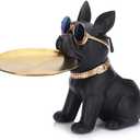 Resin Black Bulldog Tray Statue, Modern Entrance Multi-Purpose Holder for Keys, Candy, Jewelry, Earrings and Perfume- Perfect for Home Decor , Modern Art, Dining Table, Office Desk Decor (Black)