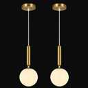 FDPBY Modern Hanging Light Fixture Pendant Lighting for Kitchen Island Mid Century Gold Pendant Lights with Globe Milky White Glass Pendant Light for Bedroom Bathroom Entryway (2 Pack)