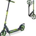 Skidee Adult & Teen Scooter Adjustable Height, Folding, Large Wheels, Lightweight, Durable, Anti-Shock Suspension, Up to 220 lbs (Python Green)